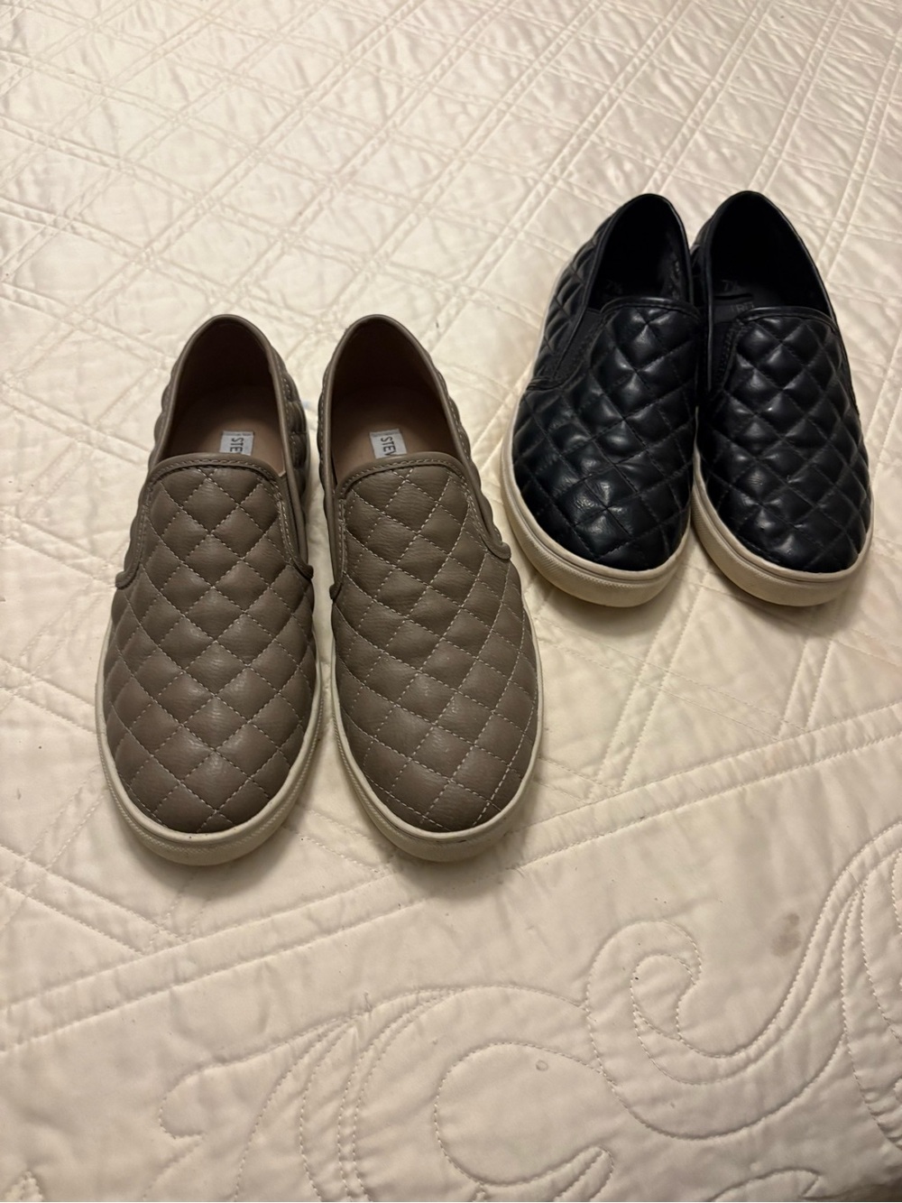 Steve Madden Women’s Quilted Slip-On Sneakers in Taupe. WORN ONCE NO BOX
2 pair